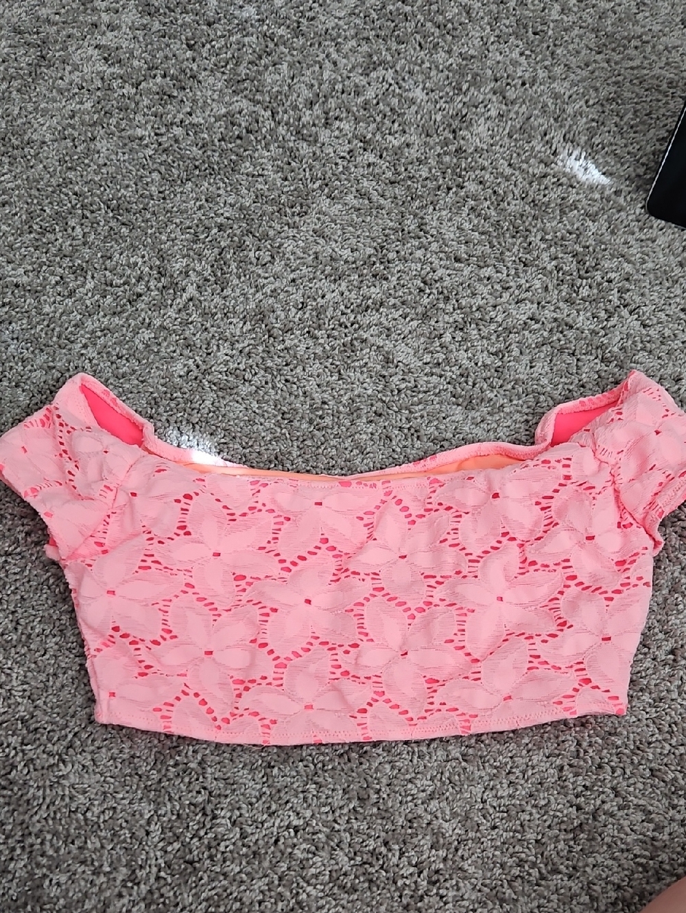 Victoria Secret Neon Orange/pink Lace Off-Shoulder Bikini  Crop Top